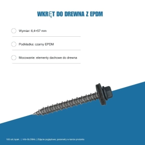 Wkręt do drewna Info-GLOBAL ARW 6,4×57 mm z EPDM, kolory RAL, 100 szt. Wkręt do drewna Info-GLOBAL ARW 6,4×57 mm z EPDM, kolory RAL, 100 szt.
